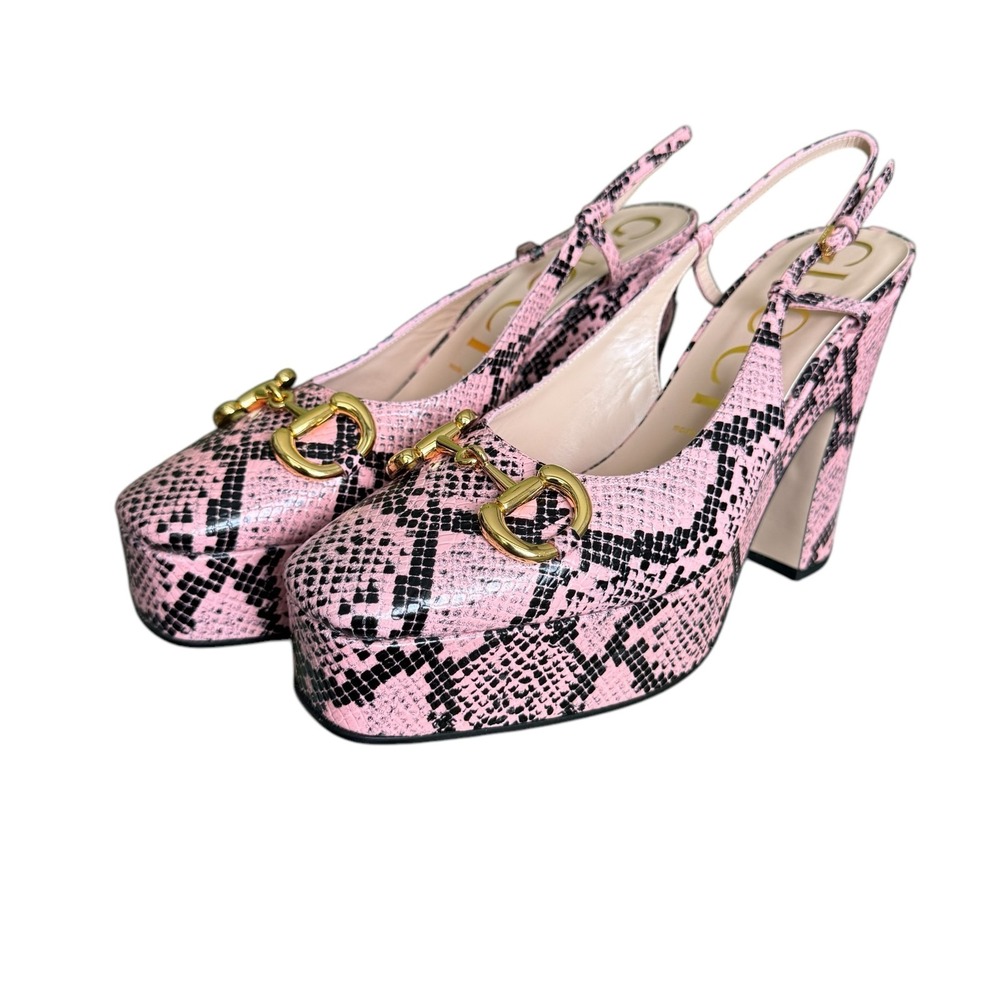 Gucci Horsebit Platform Python Print Leather High… - image 3